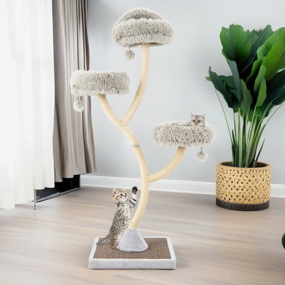 Demi Bonn 70" Modern Cat Tree Tower for Indoor Cats, Large Cat Condo with Scratching Post and Removable Pads for Small Large Cats, Gray