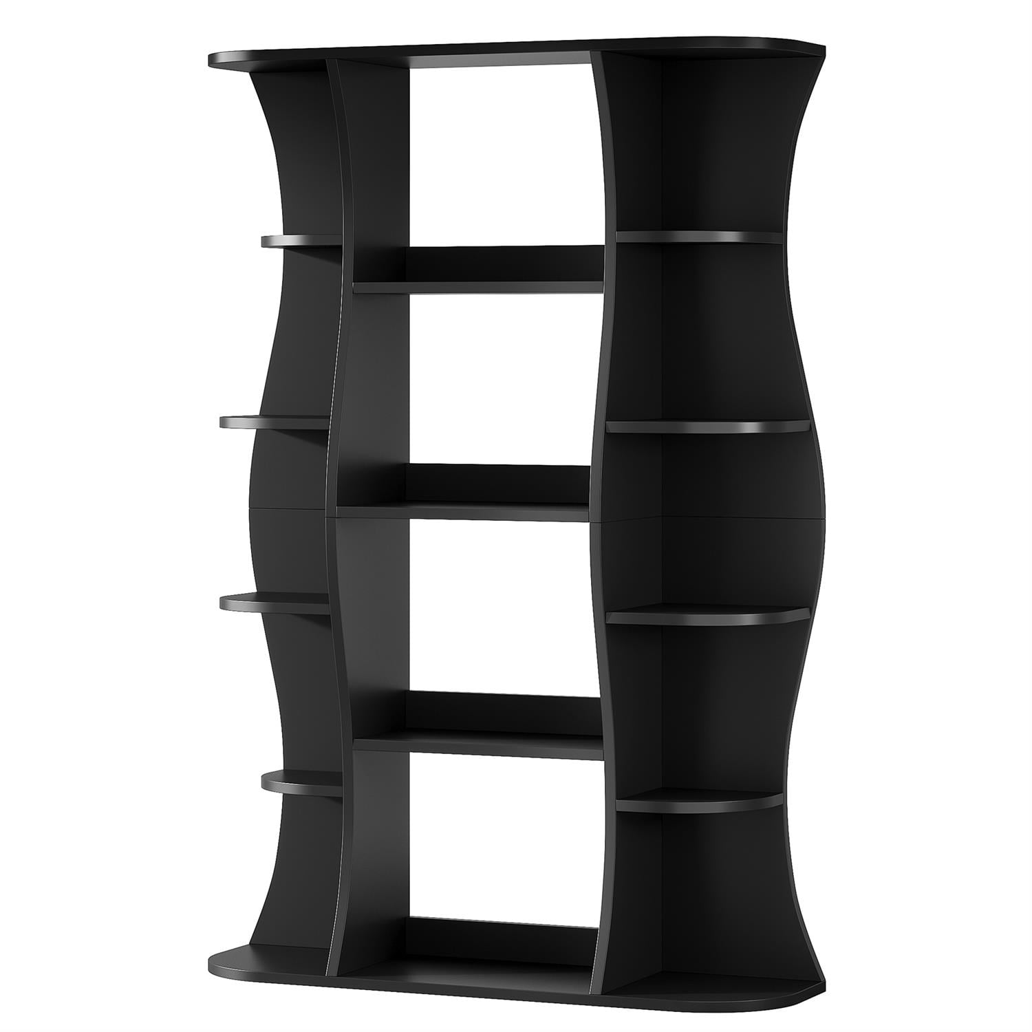 Demi Bonn 70" Modern Curved Black Bookshelf, Stylish Decorative Storage for Living Room, Elegant Display Unit, Space-Saving Solutions, Black