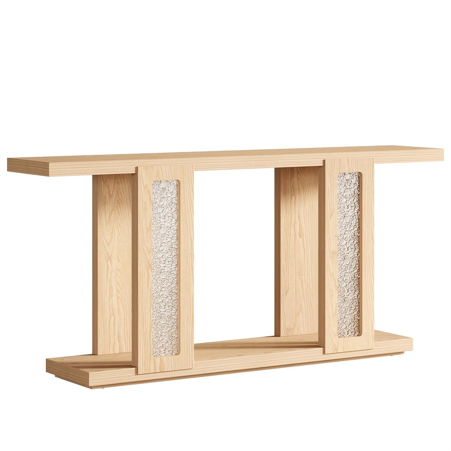 Demi Bonn 70" Modern Light Oak End Table with Intricate Inlays, Contemporary Side Table for Living Room, Stylish Wooden Console, Brown