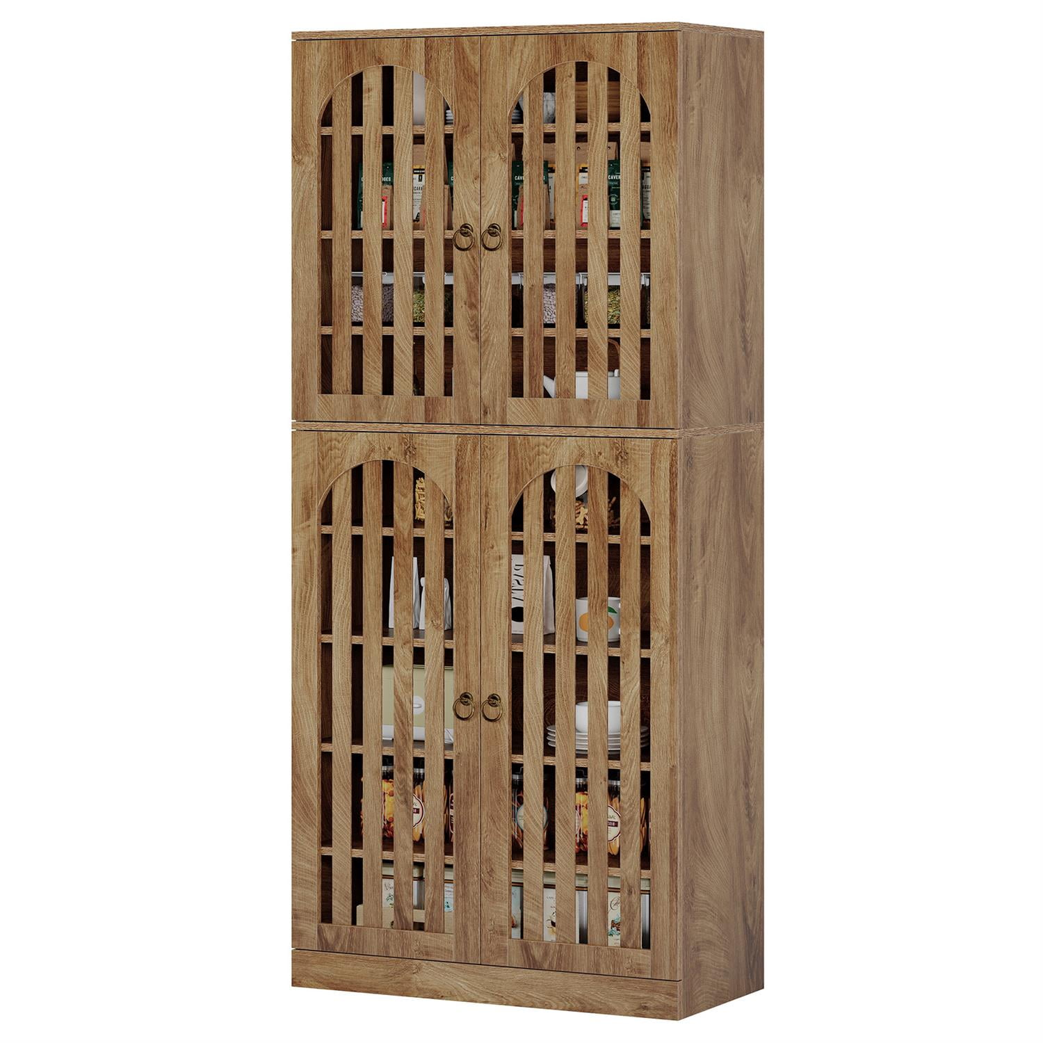 Demi Bonn 70" Rustic Wooden Cabinet, Modern Double Door Storage for Kitchen, Dining Room, Large Capacity, Space Saving, Brown