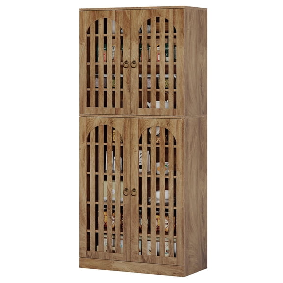 Demi Bonn 70" Rustic Wooden Cabinet, Modern Double Door Storage for Kitchen, Dining Room, Large Capacity, Space Saving, Brown