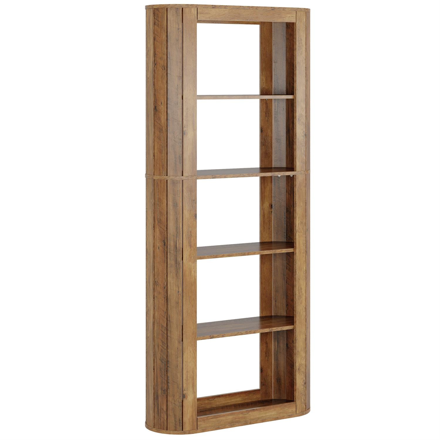 Demi Bonn 70" Rustic Wooden Corner Bookshelf, Multi-Level Display Storage for Living Room Home Decor, Books & Showpieces, Brown