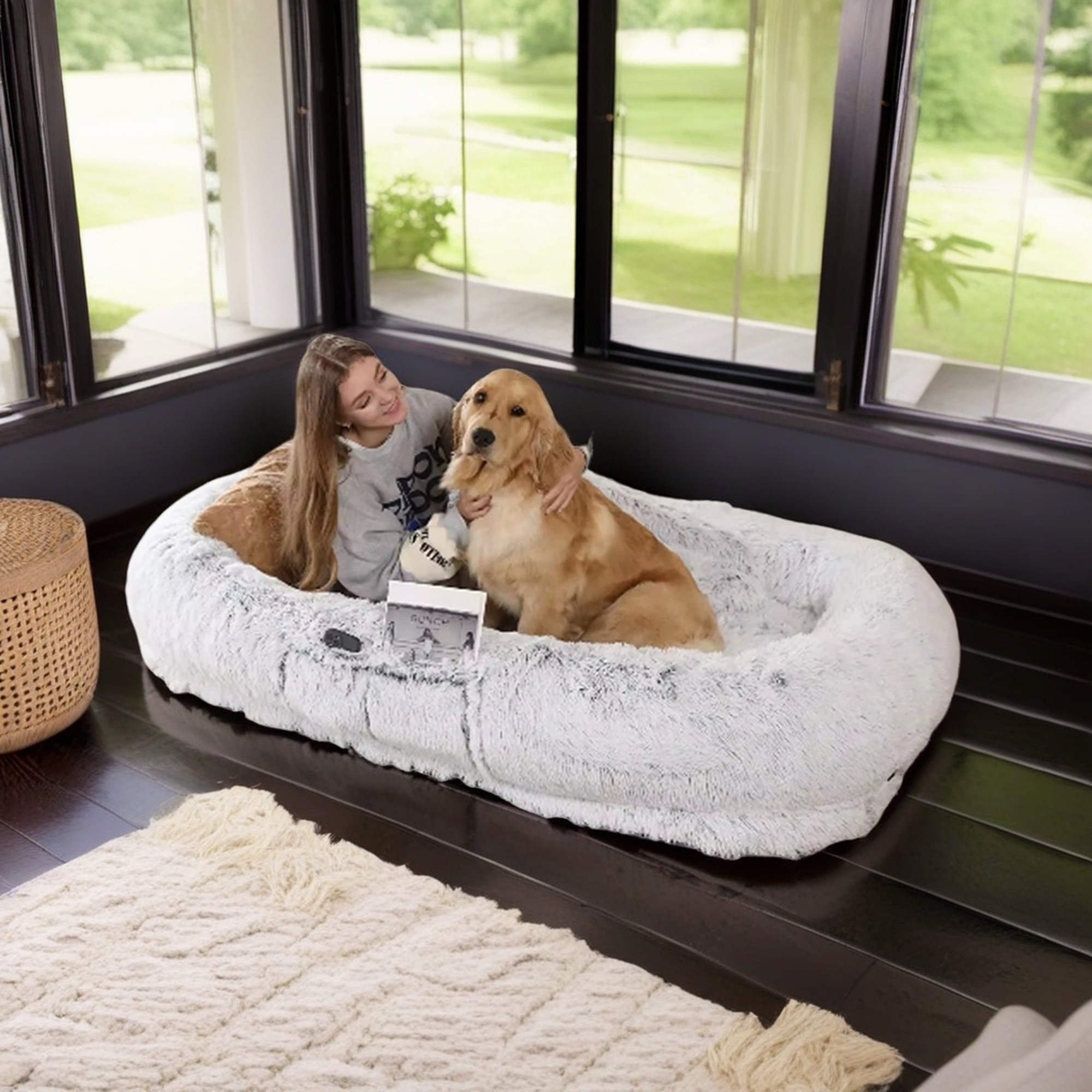 resenkos 71" Dog Beds for Large Dogs Giant Dog Bed Human Size Pet Bed for People 30D Sponge Bean Bag Bed Detachable Washable, Gray
