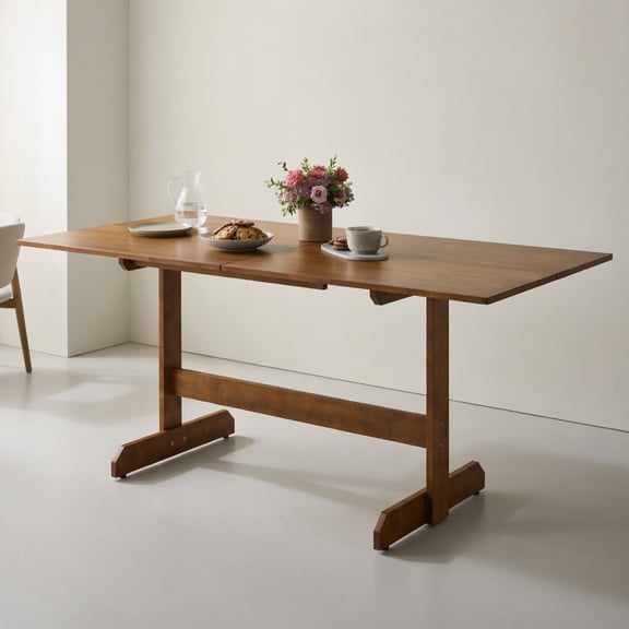 Demi Bonn 71" Farmhouse Dining Table,Rubber Wood Legs Reinforced Crossbars,6-8 Seats,Walnut
