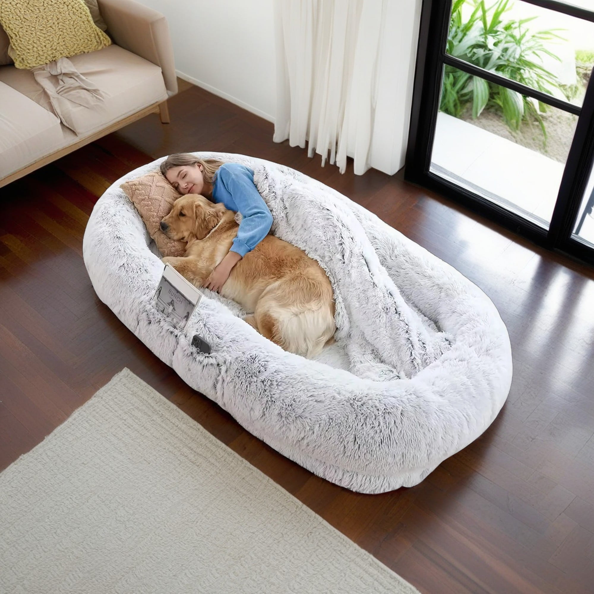 resenkos 71" Human Dog Bed Fits You and Pets for People Doze Off, Washable Faux Plush Napping Orthopedic Dog Bed, Gray