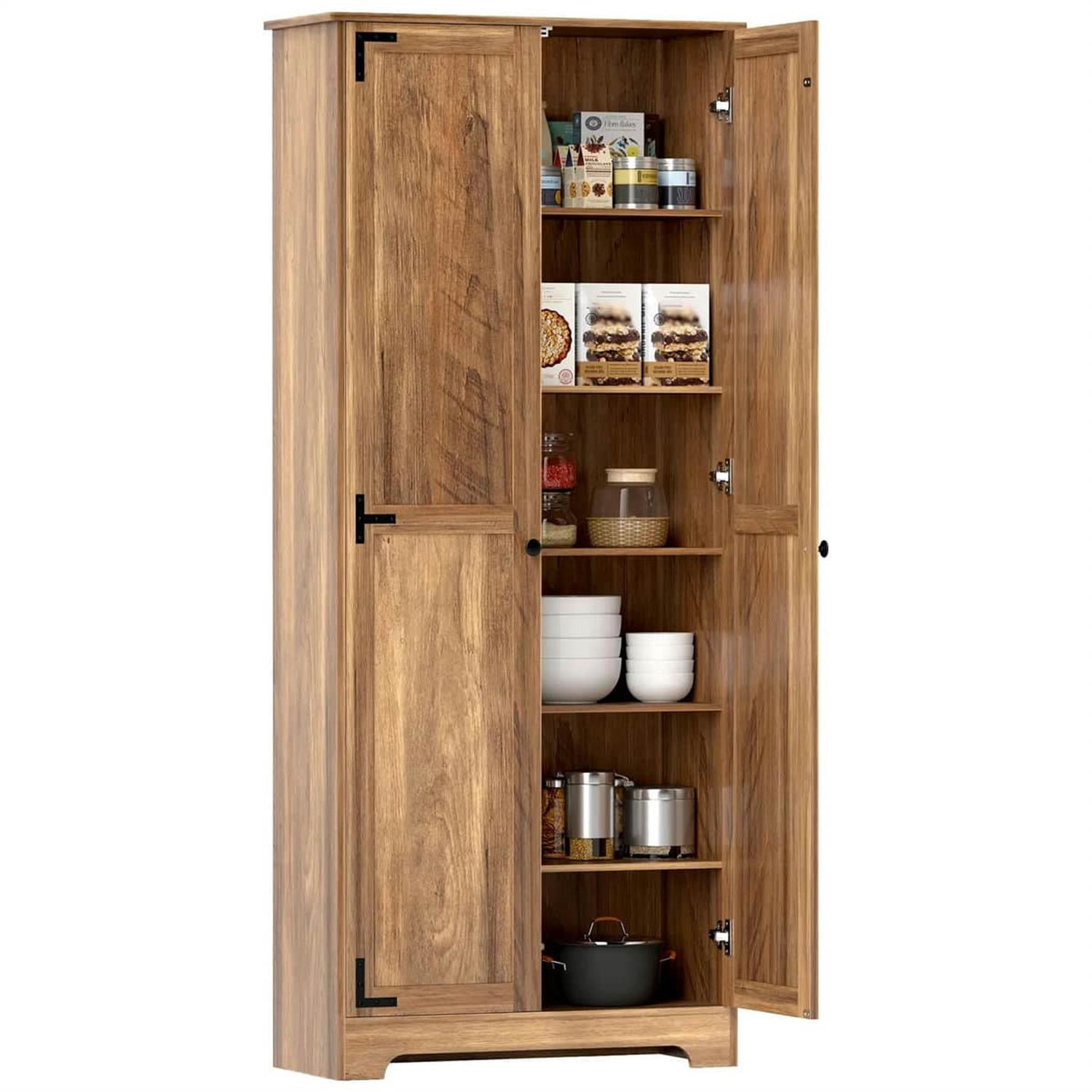 Demi Bonn 71" Large Kitchen Pantry Cabinet, Freestanding Storage with 6 Adjustable Shelves for Home Organization, Brown