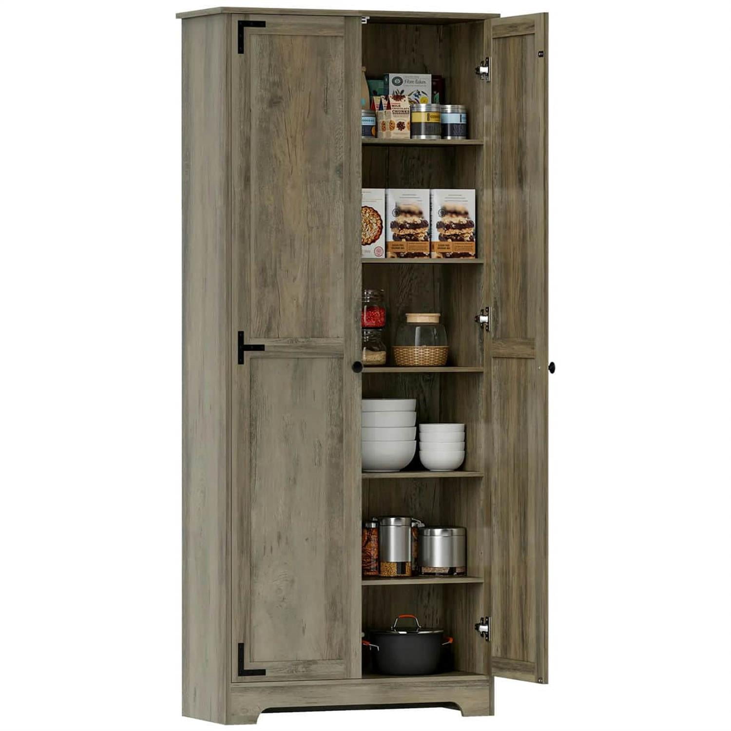 Demi Bonn 71" Large Kitchen Pantry Cabinet, Freestanding Storage with 6 Adjustable Shelves for Home Organization, Gray