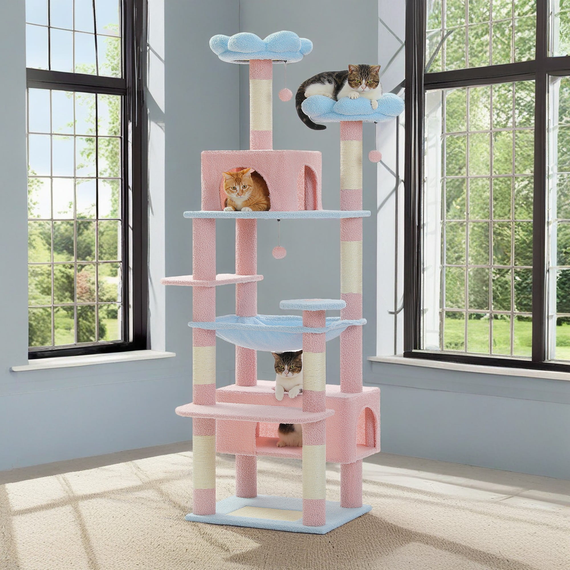 resenkos 72" Cat Tree Tower for Large Cats, Indoor Cat Condo with Sisal-Covered Scratching Posts and Pads, 2 Padded Perch, Blue