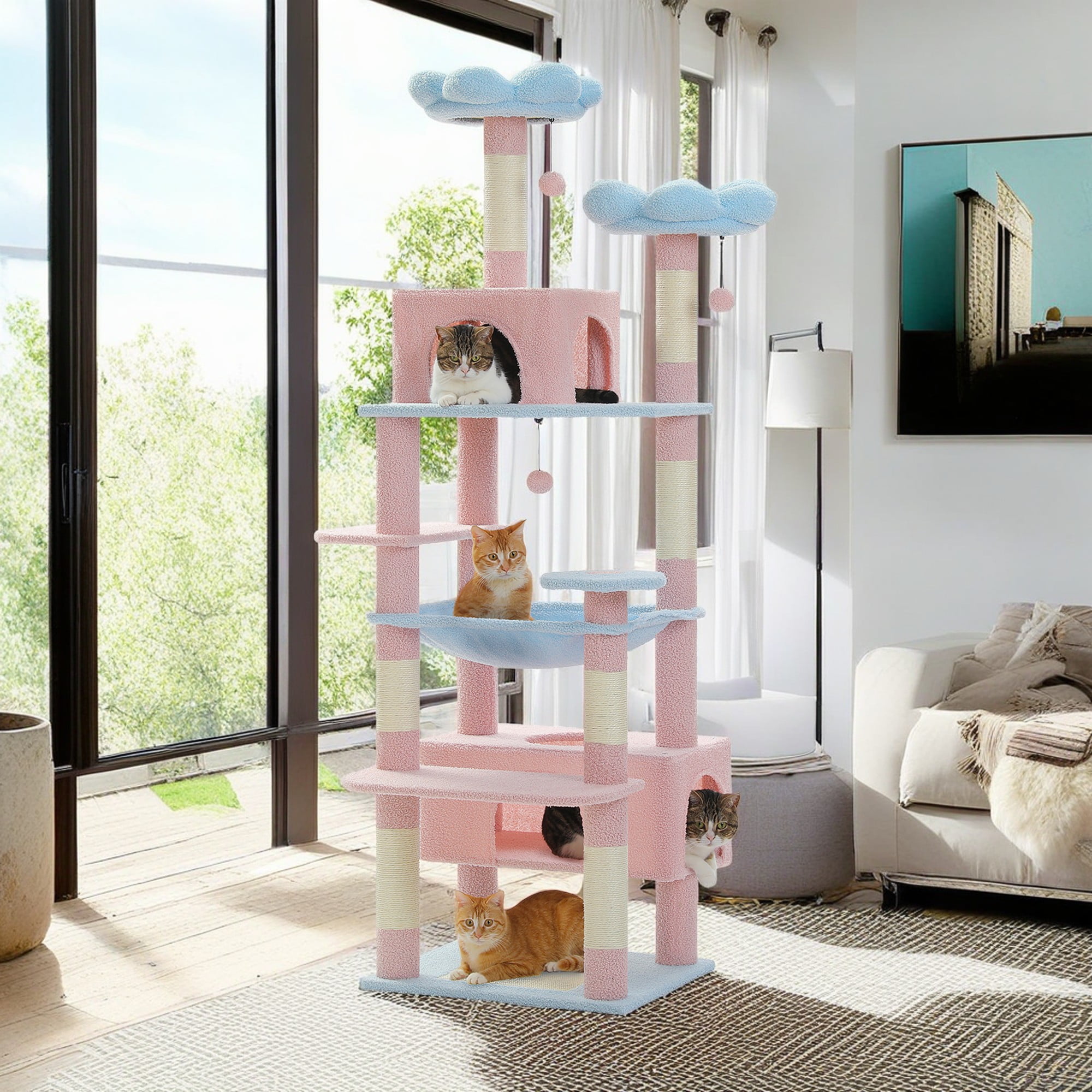 resenkos 72" Large Cat Tree Tower with Sisal Scratching Post, Indoor Cat Condo for Big Cat Maine Coon, Blue