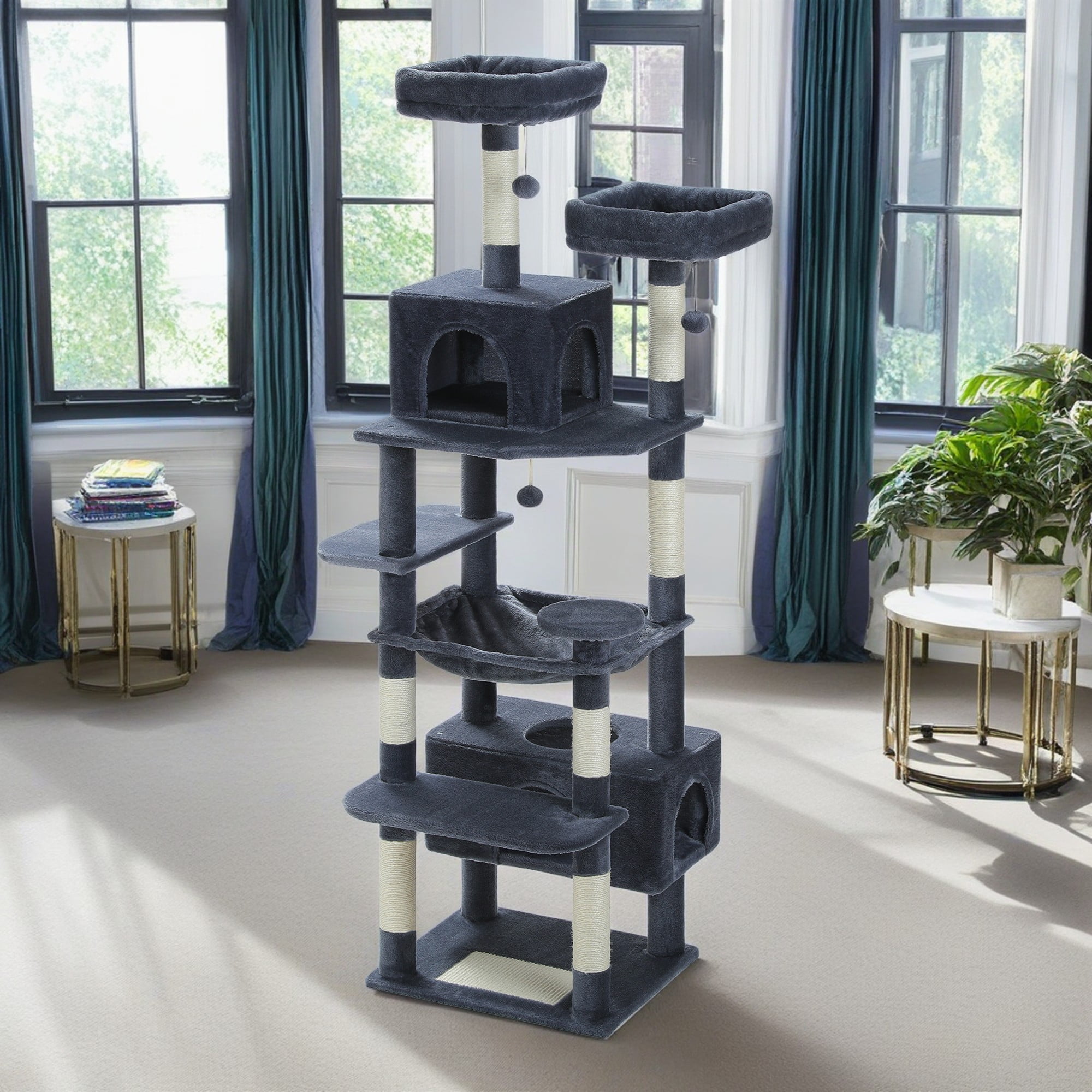 resenkos 72" Large Cat Tree Tower with Sisal Scratching Post, Indoor Cat Condo for Big Cat Maine Coon, Gray