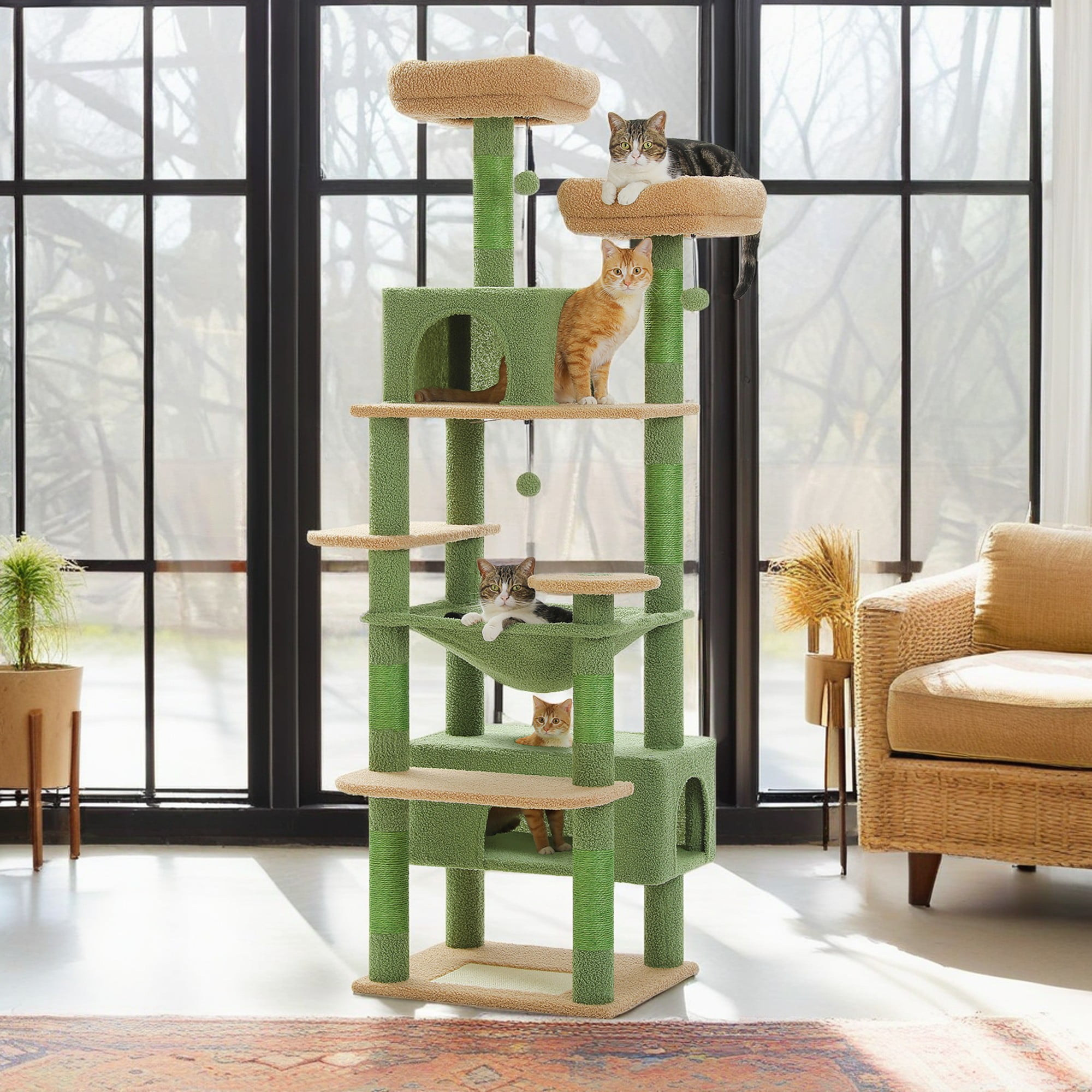 Kadyn 72" Large Cat Tree Tower with Sisal Scratching Post, Indoor Cat Condo for Big Cat Maine Coon, Green