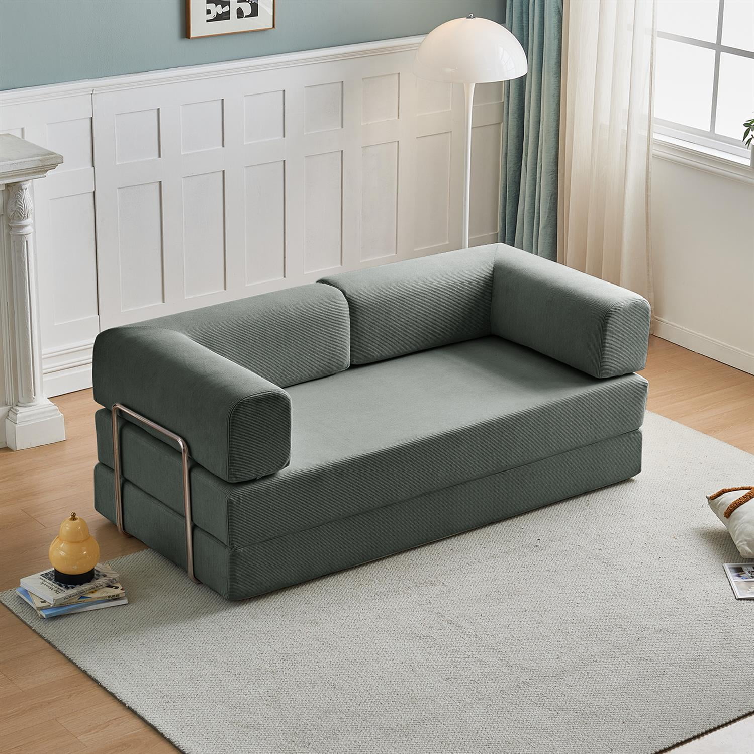 Demi Bonn 74" Ergonomic 3-Seater Corduroy Sofa Bed for Small Spaces, Apartments, Easy Assembly, Modern Couch Furniture for Living Rooms, Gray