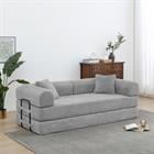 Demi Bonn 77" Convertible Sleeper Sofa Bed, Corduroy Foldable Mattress Couch with Cylindrical Pillow & Fixed Frame for Living Room, Bedroom, Light Gray