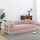 Demi Bonn 77" Convertible Sleeper Sofa Bed, Corduroy Foldable Mattress Couch with Cylindrical Pillow & Fixed Frame for Living Room, Bedroom, Pink