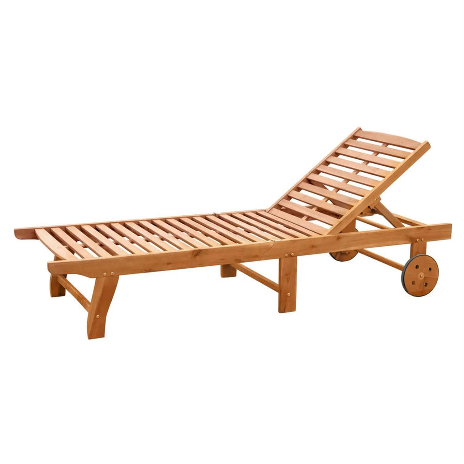 Demi Bonn 77" Outdoor Folding Chaise Lounge with Wheels, Acacia Wood Frame, Relaxation Reclining Chair for Patio and Garden, Easy to Move, Brown