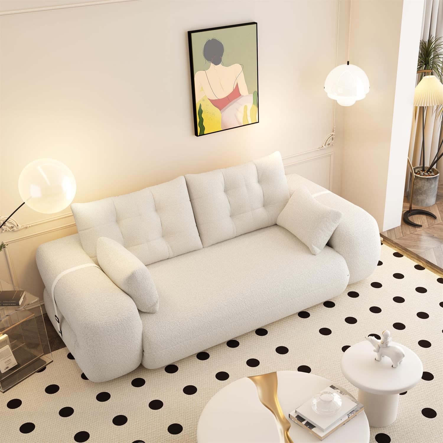 Demi Bonn 78" Cozy Sofa Couch, Foldable 3-in-1 Sleeper Bed, Multi-Functional Lazy Sofa for Living Room, Playroom, Comfortable Foam-Filled, Beige