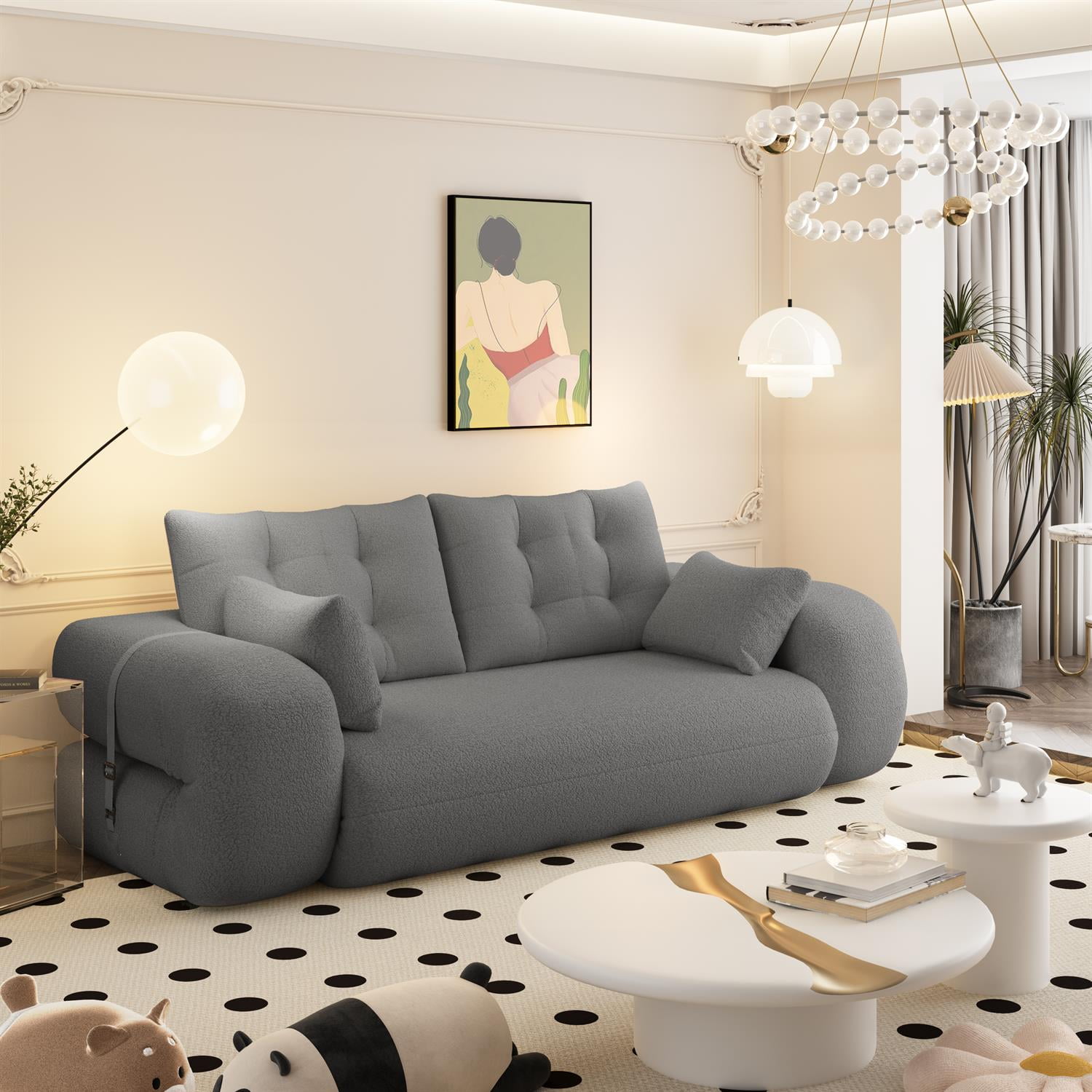 Demi Bonn 78" Cozy Sofa Couch, Foldable 3-in-1 Sleeper Bed, Multi-Functional Lazy Sofa for Living Room, Playroom, Comfortable Foam-Filled, Gray