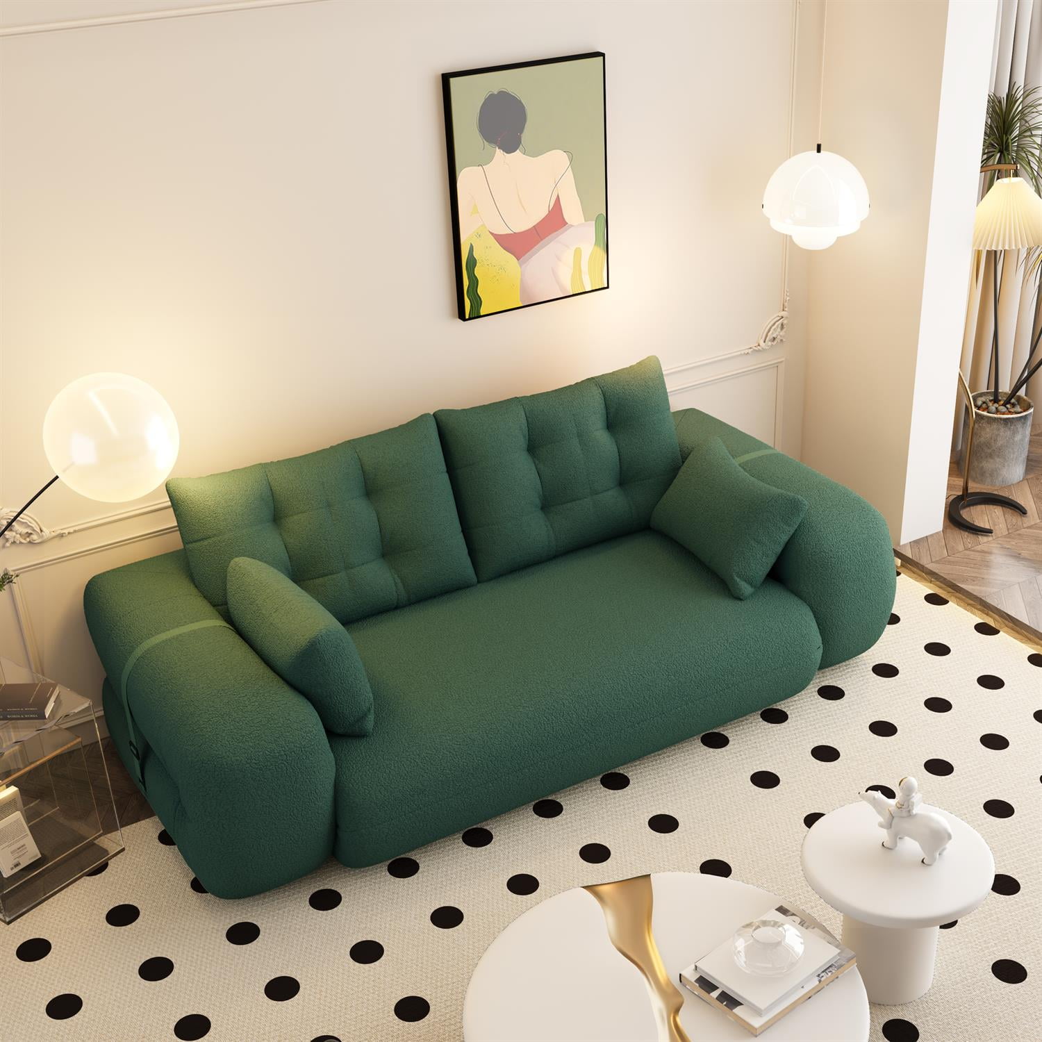 Demi Bonn 78" Cozy Sofa Couch, Foldable 3-in-1 Sleeper Bed, Multi-Functional Lazy Sofa for Living Room, Playroom, Comfortable Foam-Filled, Green