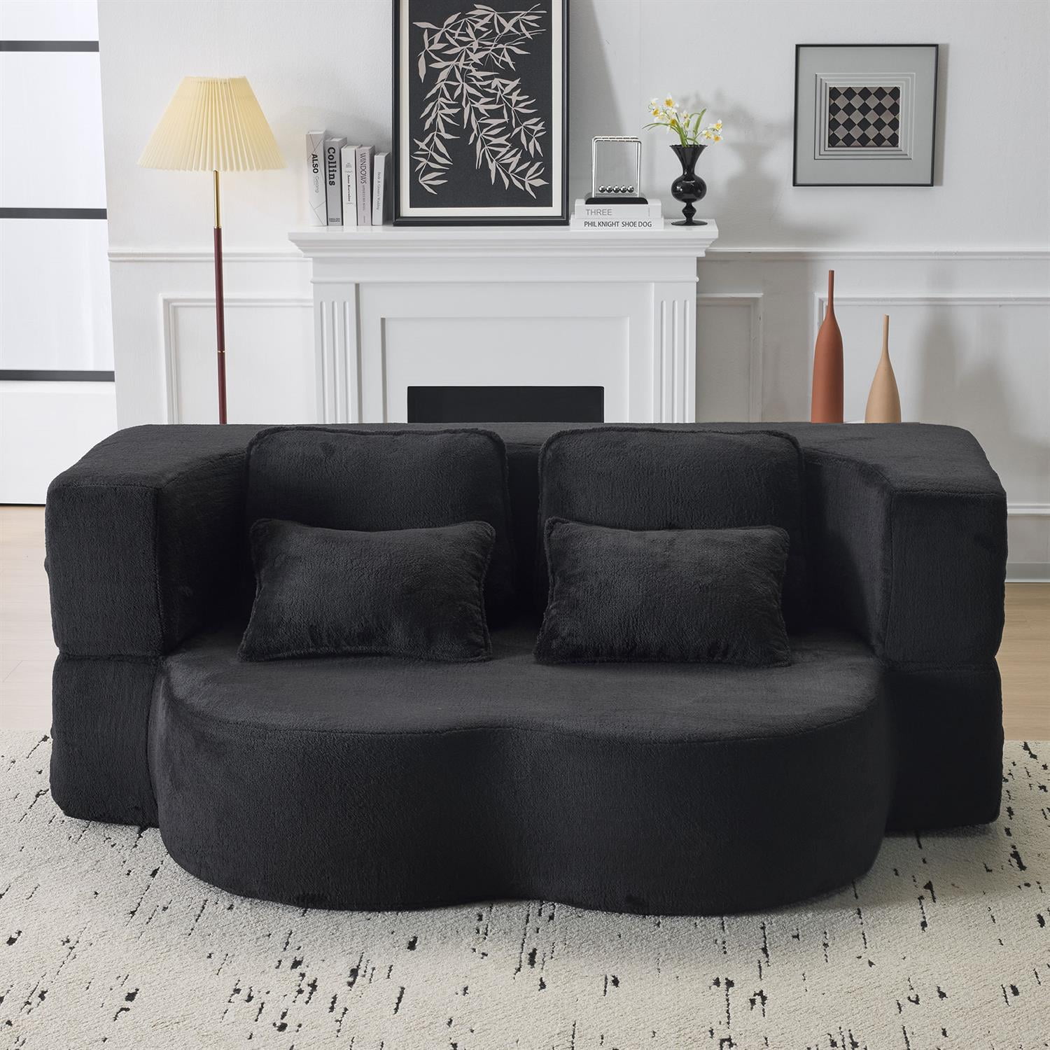 Demi Bonn 78" Foldable Sofa Bed, Chenille Futon Couch, High-Density Foam Convertible Sleeper Sofa for Living Room, Guest Room, Bedroom, Black