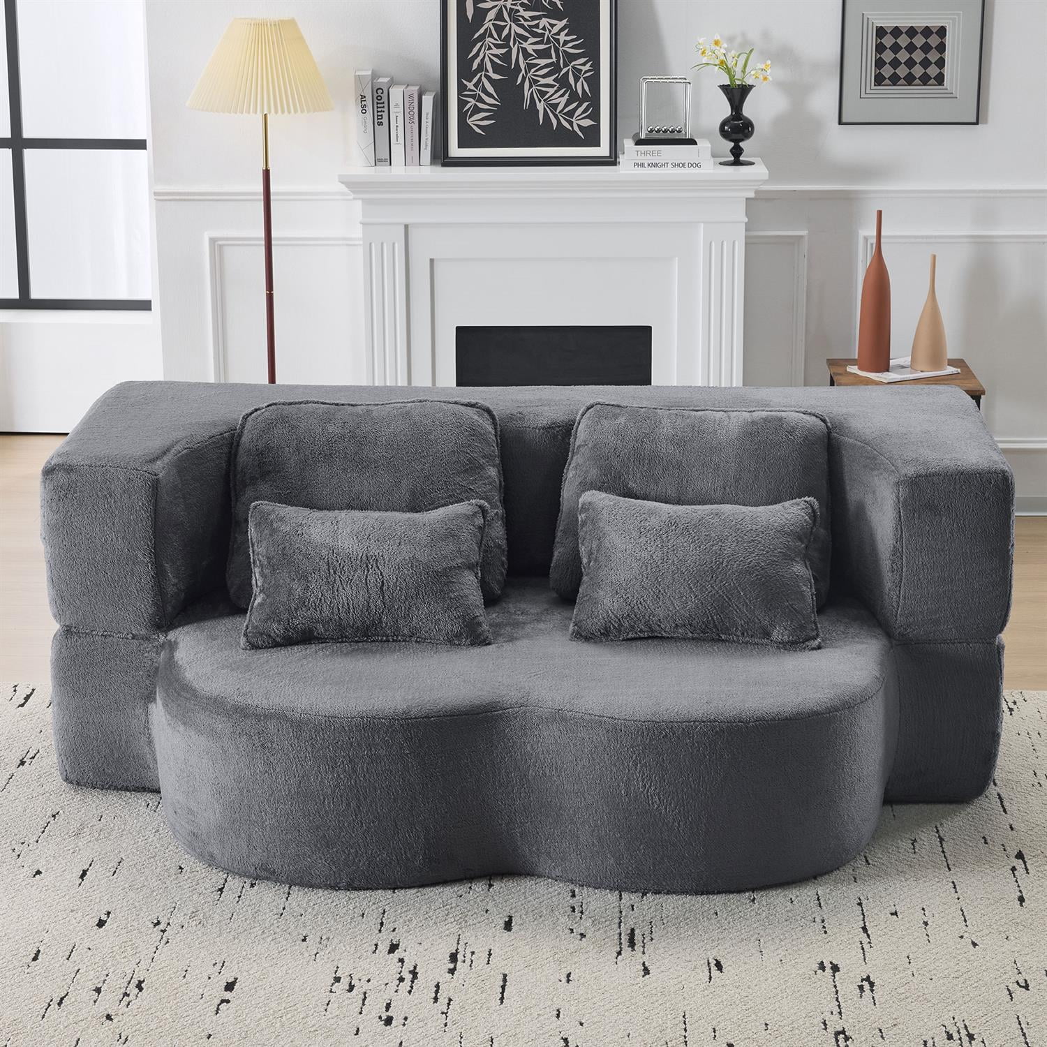 Demi Bonn 78" Foldable Sofa Bed, Chenille Futon Couch, High-Density Foam Convertible Sleeper Sofa for Living Room, Guest Room, Bedroom, Gray