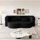Demi Bonn 78" Modern Floor Sofa Bed with 2 Pillows, Convertible Teddy Fabric Full Size 15" Foam Mattress, No Assembly, Stylish Sleeper Couch for Living Room, Black