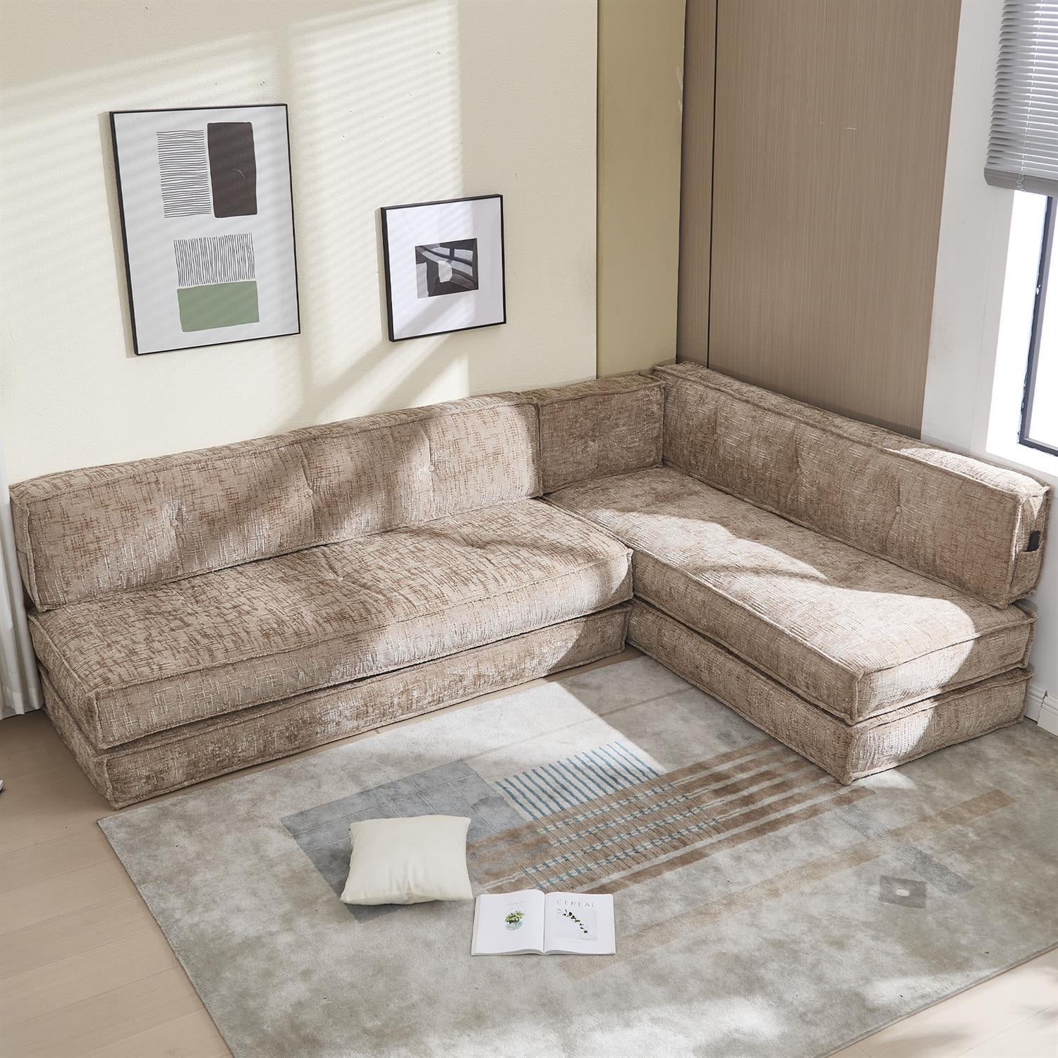 Demi Bonn 78" Versatile Chenille Sectional Sofa with Side Pocket, Modern Couch for Living Room, Customize Layout to Fit Any Space, Beige