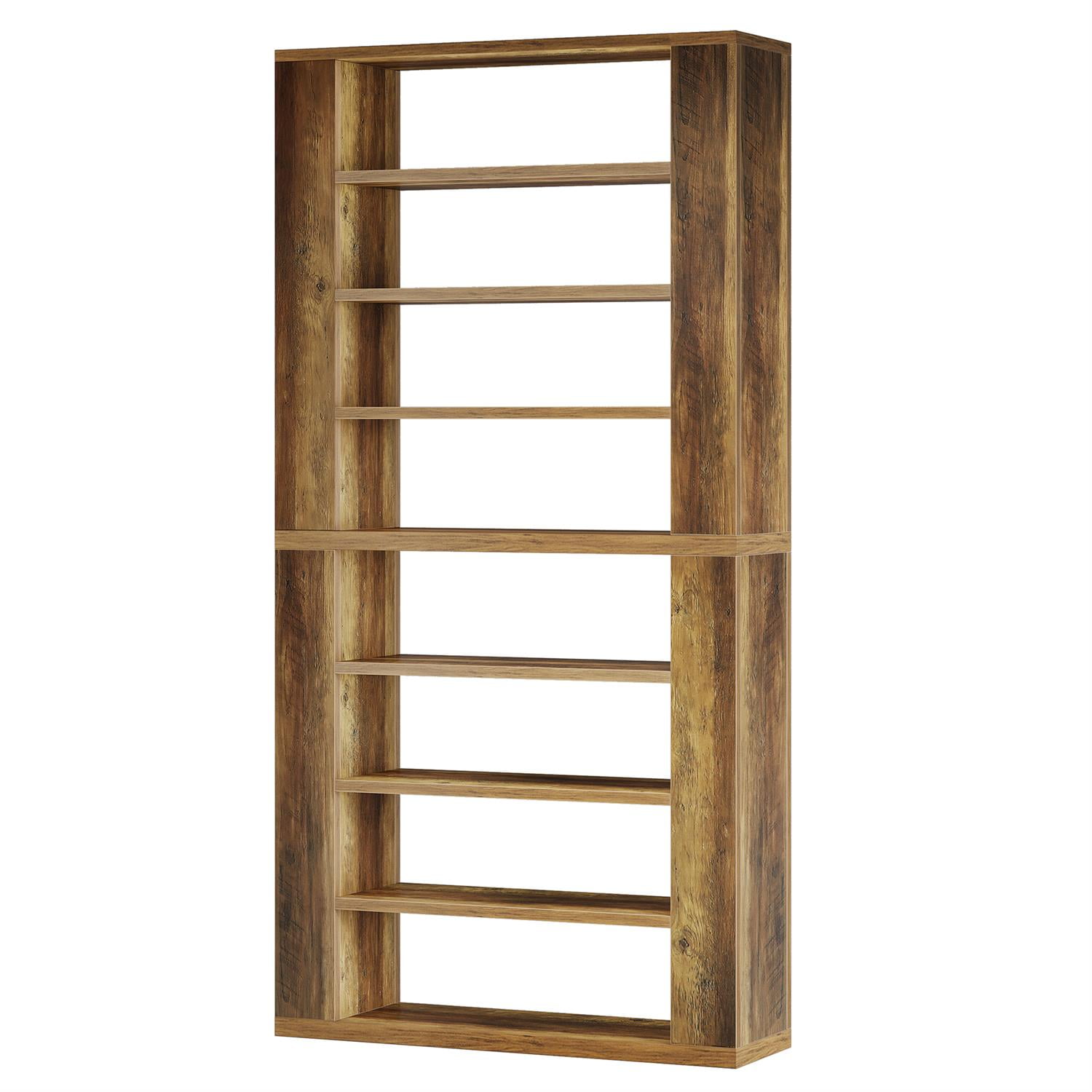 Demi Bonn 79" Rustic Wooden Bookcase, Multi-Level Display Storage, Sturdy & Spacious for Living Room, Brown