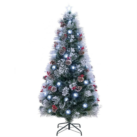 Demi Bonn 7FT Flocked Christmas Tree, Pre-lit with 76 LED Lights, Snowy Pine Needles Texture, Green & White