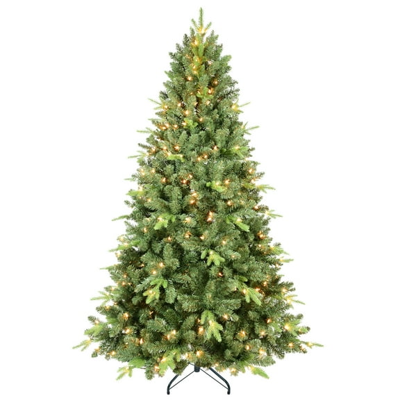 Demi Bonn 7ft Artificial Christmas Tree with 1875 PE/PVC Mixed Branch Tips, 450 UL Warm White LED Lights & Foldable Base for Holiday Decorating, Green
