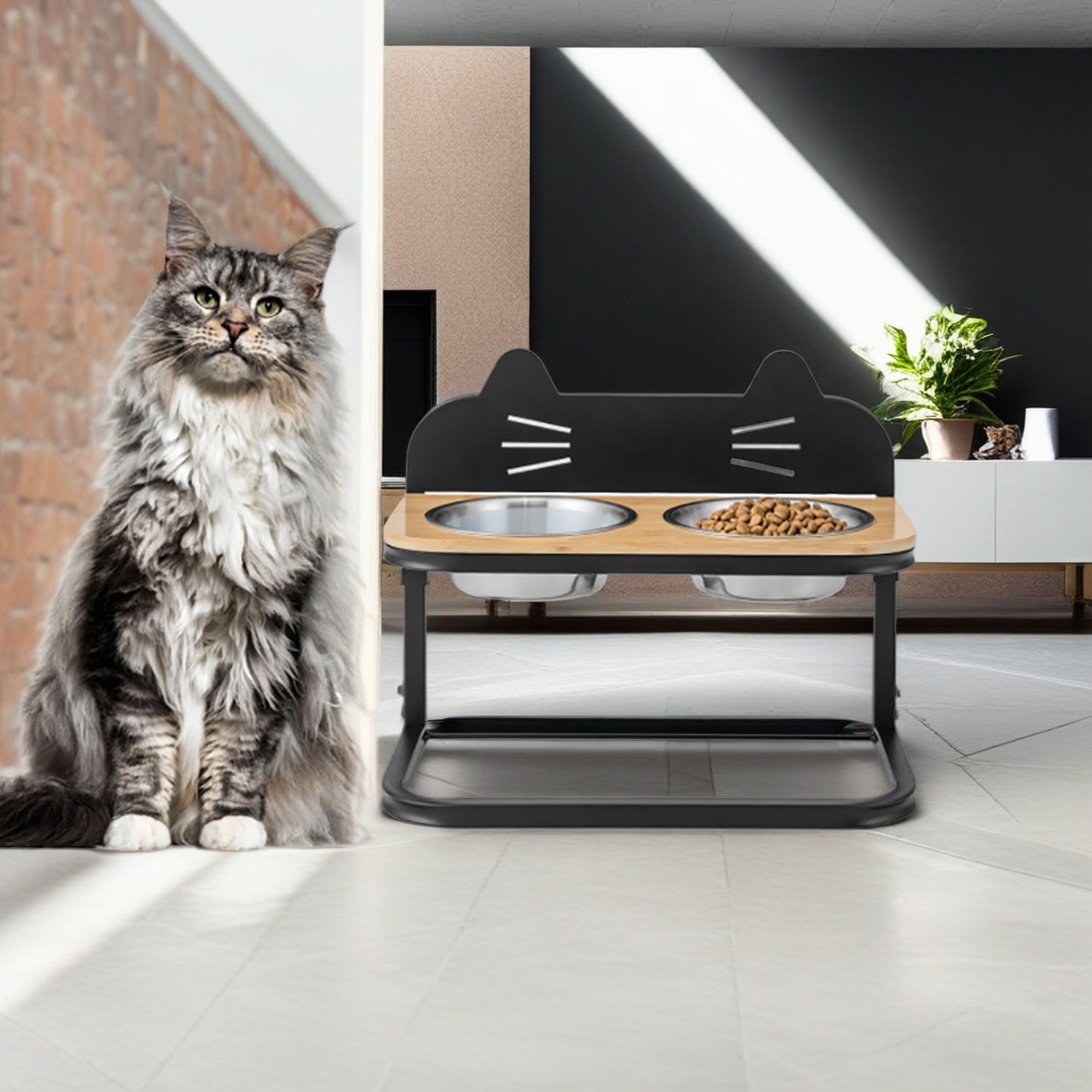 resenkos 8"-10" Elevated Pet Feeder with 2 Stainless Steel Dog Bowl, Pet Food Bowls for Feeding Small Medium Dogs Cats Puppies, Black