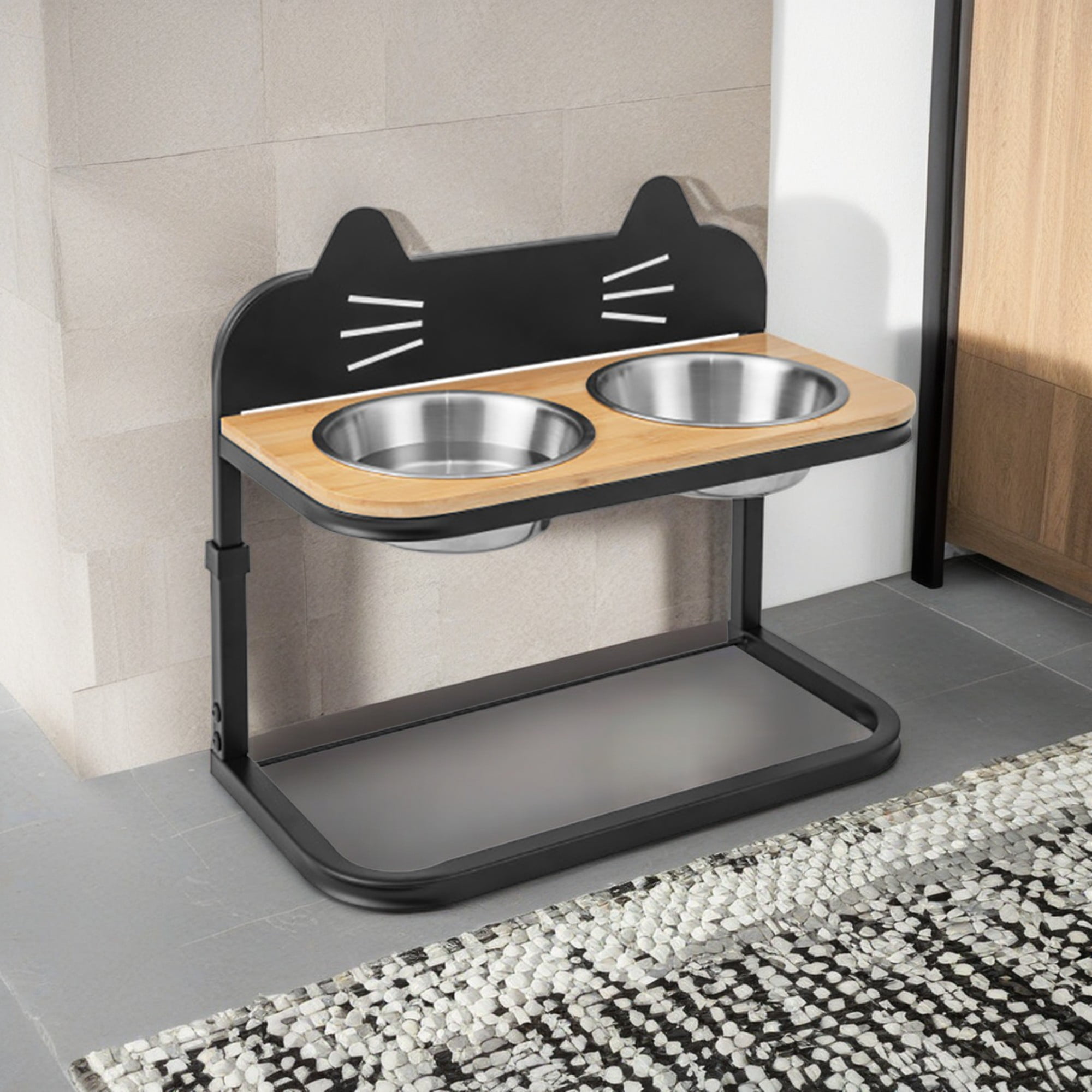 resenkos 8"-10" Elevated Pet Feeder with 2 Stainless Steel Dog Bowls for Feeding Small Medium Dogs Cats Puppies, Black