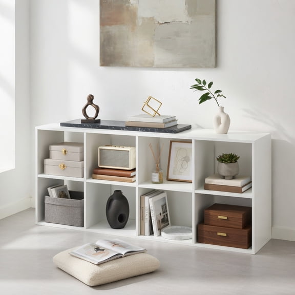 Demi Bonn 8-Cube Bookcase, 2 Anti-Tipping Kits, Sturdy Plastic Brackets, Storage Organizer, White