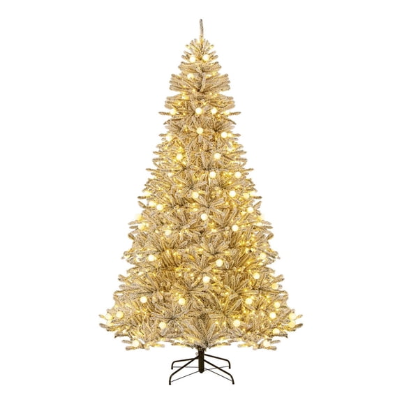 Demi Bonn 8 FT Green & White Snow-Flocked Christmas Tree - 1273 Branch Tips, 81 Sphere Lights, Remote Control & Timer