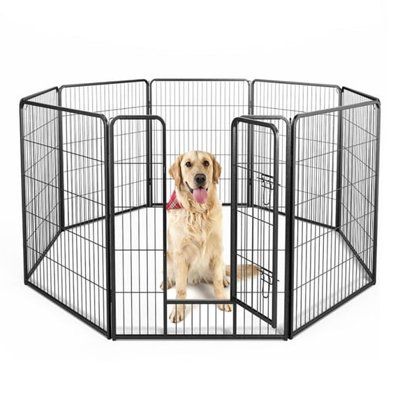 Demi Bonn 8-Panels Dog Playpen Outdoor 31"x40" Dog Pen Large Indoor Metal Puppy Pet Playpen for Small Dogs Run Fence / Iron Pet Dog Playpen, Black
