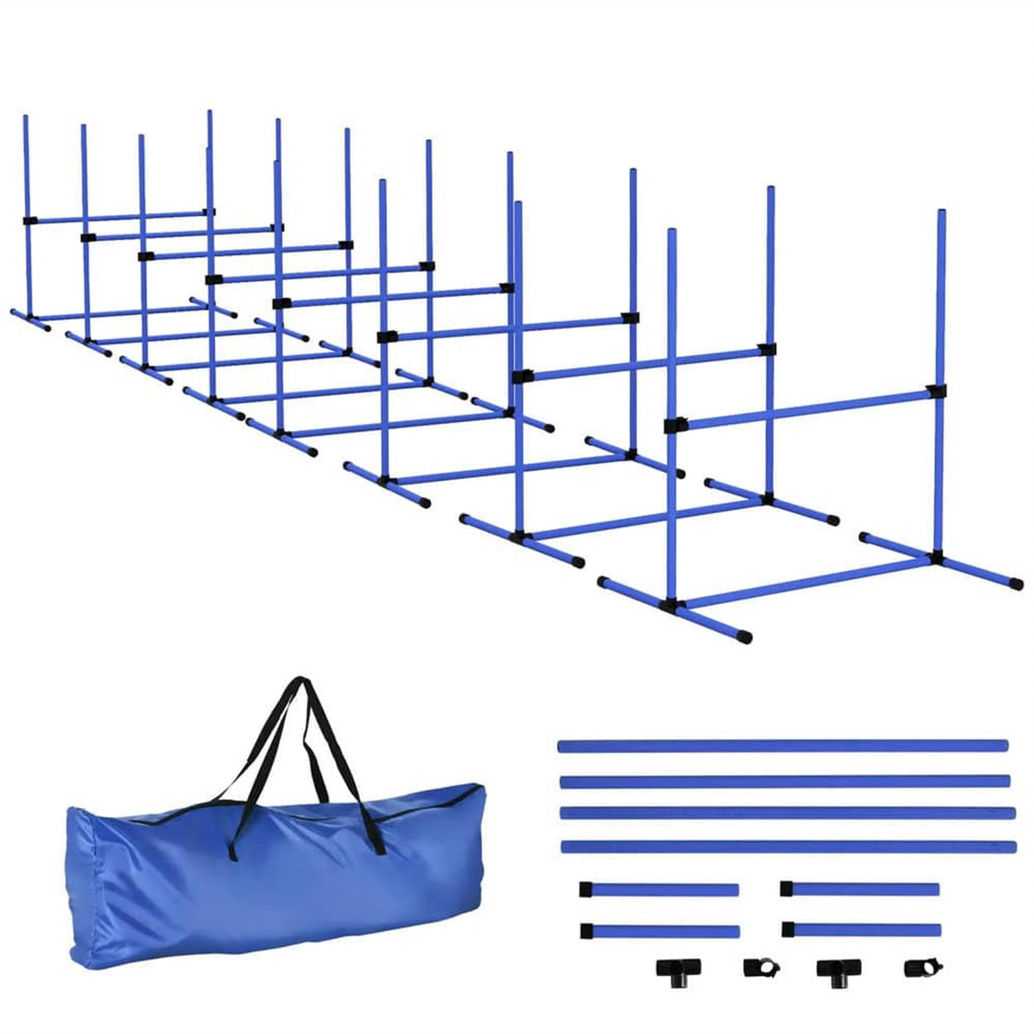 Kadyn 8-Piece Dog Agility Set with Height-Adjustable Bars, Portable Bag, Replacement Top Bar for Dog Training, Pet Agility, Blue