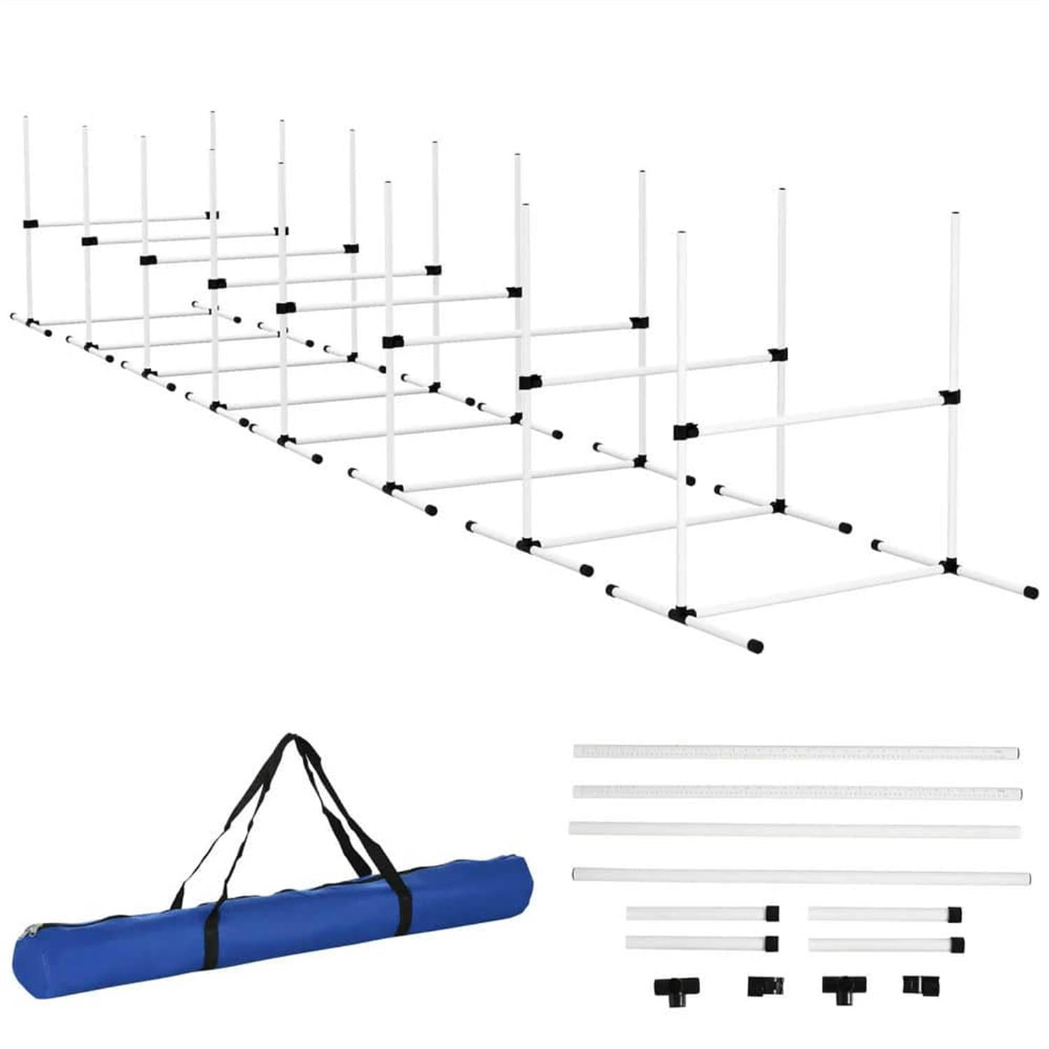 Kadyn 8-Piece Dog Agility Set with Height-Adjustable Bars, Portable Bag, Replacement Top Bar for Dog Training, Pet Agility, White