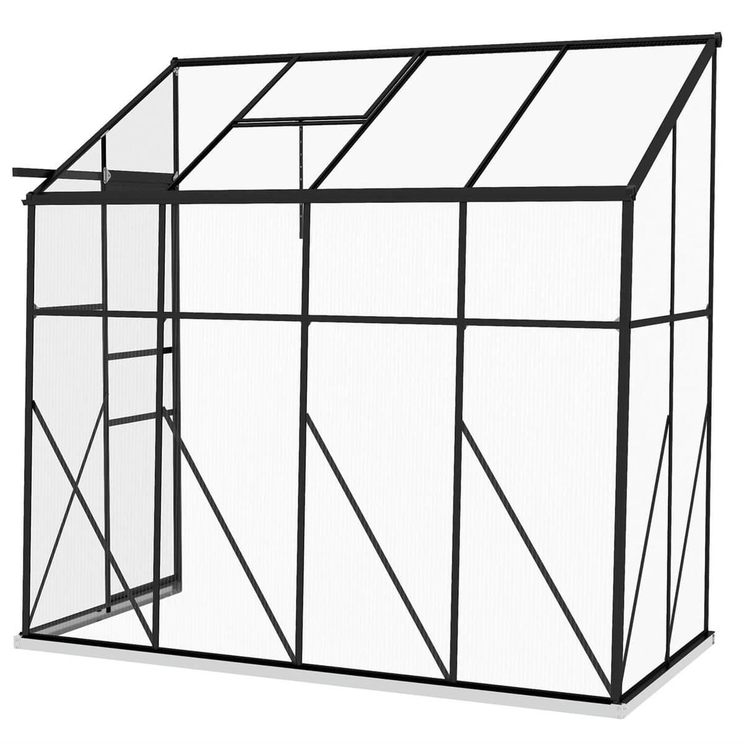 Demi Bonn 8' x 4' Walk-in Polycarbonate Greenhouse, Lean-to Aluminum Green House, Rain Gutter & Foundation Kit for Gardening enthusiasts, Black