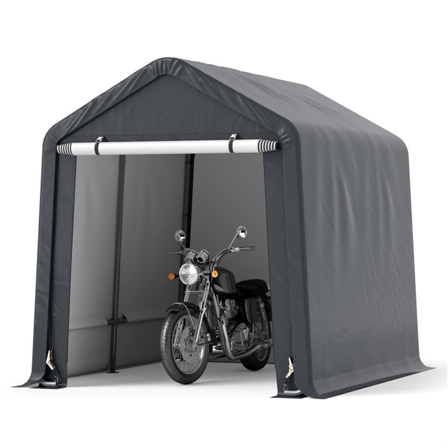 Demi Bonn 8 x 6.5 Feet Portable Motorcycle Carports Outdoor Storage Shelter, Waterproof and UV Resistant Portable Garage Kit Tent, Gray