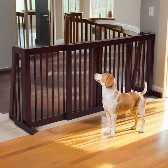 Demi Bonn 80" Free Standing Pet Gates for Dogs Fence, Wood Dog Gates for The House, Doorways and Stairs, Pet Fence for Indoor Adjustable from 20" to 80", Brown