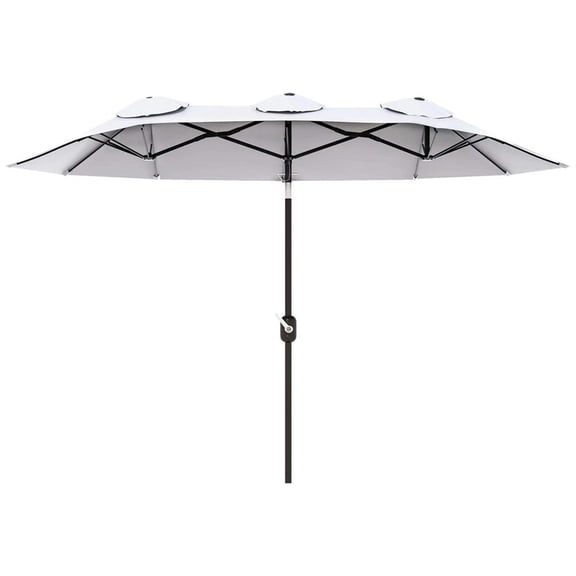 Demi Bonn 9.5' Outdoor Patio Umbrella with Push Button Tilt, Crank, 3 Vents, 12 Ribs, Double Sided Market Umbrella for Garden, Deck, Pool, White