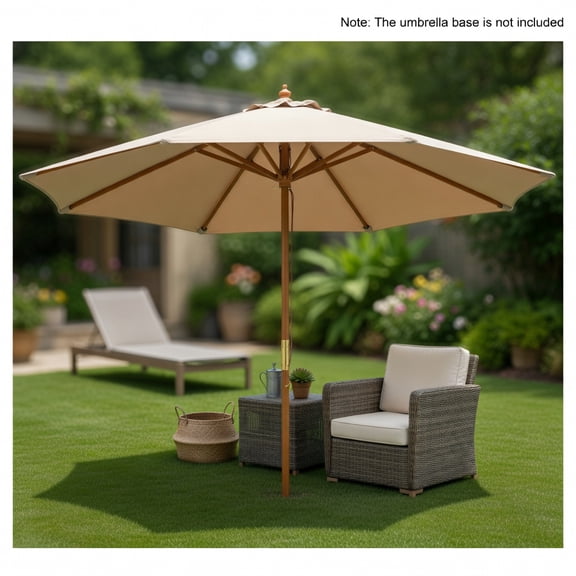 Demi Bonn 9 ft Outdoor Patio Umbrella with 8 Bamboo Ribs, Heavy-Duty Polyester Canopy, Ventilated Design, Easy-Assembly Poolside Shade, Beige