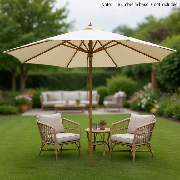 Demi Bonn 9 ft Outdoor Patio Umbrella with 8 Bamboo Ribs, Heavy-Duty Polyester Canopy with Ventilated Design for Poolside & Table Use, Beige