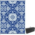 thumbnail image 1 of Demi Bonn 9' x 12' Reversible Floral Outdoor Rug, Waterproof Plastic Straw Floor Mat, Portable RV Camping Carpet, Large Floor Mat for Backyard, Deck, Picnic, Beach, Blue, 1 of 11