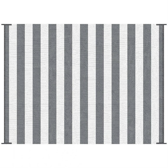 Demi Bonn 9' x 12' Reversible Striped Outdoor Rug, Waterproof Plastic Straw Floor Mat, Portable RV Camping Carpet, Large Floor Mat for Backyard, Deck, Picnic, Beach, Gray