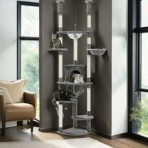 Demi Bonn 92.9"-101.6" Height Adjustable Cat Tower Kitty Climbing Play House Floor to Ceiling Cat Tree for Indoor with Cozy Cat Condo, Gray