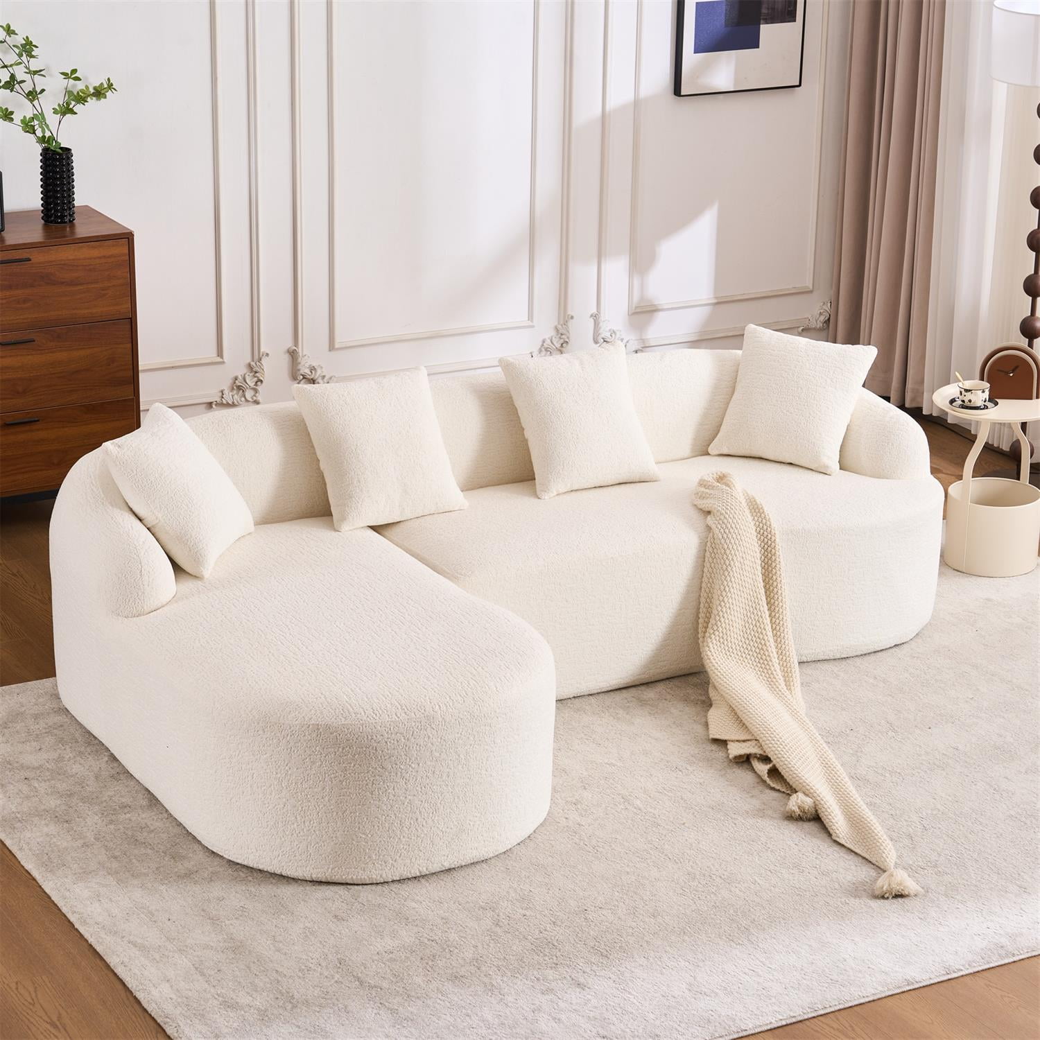 Demi Bonn 98" Cozy L-Shape Sectional Sofa with Curved Chaise, High-Density Foam, Chenille Modular Couch for Living Room, Supports 900 lbs, White