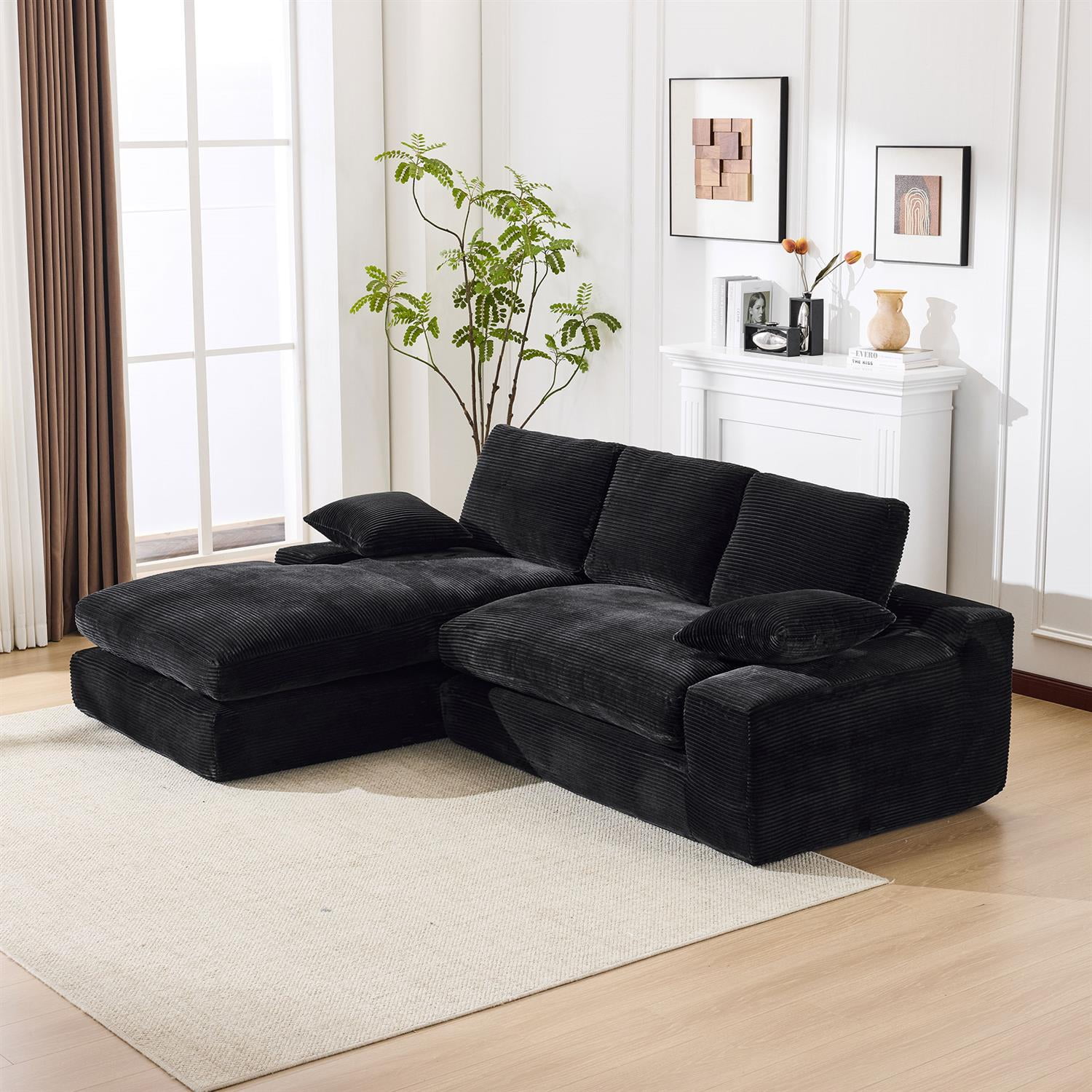 Demi Bonn 99"x69" L-Shape Modular Sectional Sofa Set, Modern Minimalist Upholstered Sleeper Couch for Bedroom & Living Room, No Installation, Black