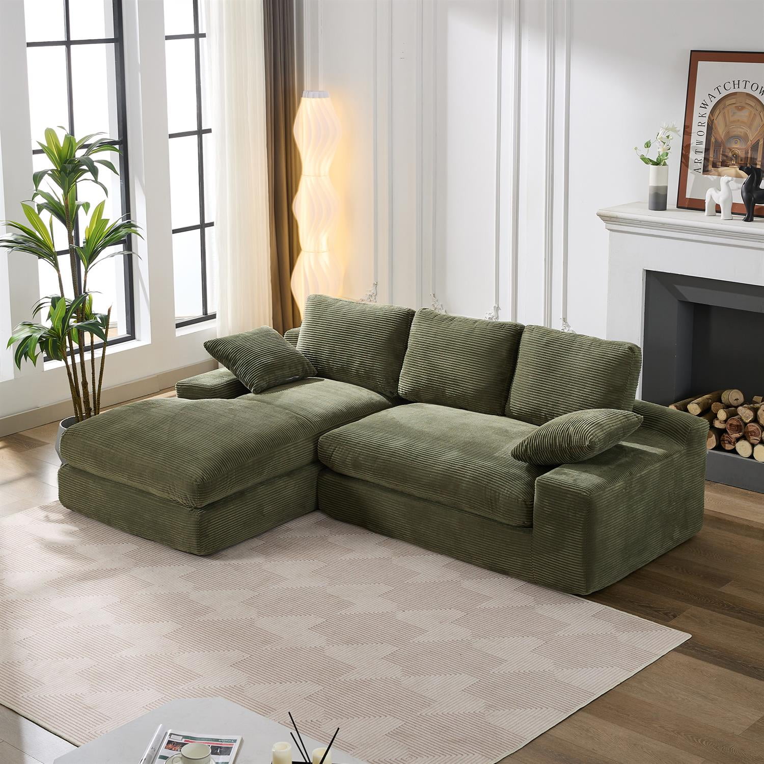 Demi Bonn 99"x69" L-Shape Modular Sectional Sofa Set, Modern Minimalist Upholstered Sleeper Couch for Bedroom & Living Room, No Installation, Green