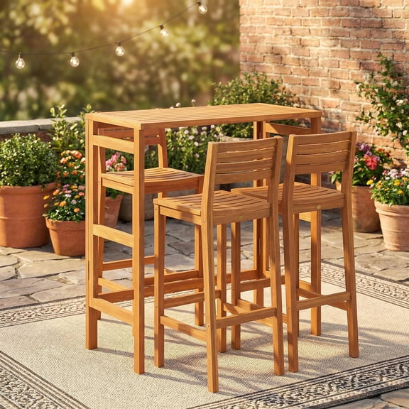 Demi Bonn Acacia Wood Outdoor Bar Table with Slatted Tabletop, Patio Bar Height Table for Balcony Backyard Garden, Foldable & Waterproof, Natural