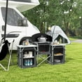 thumbnail image 1 of Demi Bonn Aluminum Portable Folding Camping Kitchen Table, with Fabric Cupboards, Windshield & Bag for BBQ Picnic, Black, 1 of 7